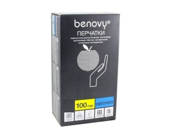 Перчатки нитрил. M Benovy, черные, 100 шт/упак.